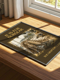 B' Is for Burglar Classic Book Art Print by Sue Grafton – print on a sunlit desk