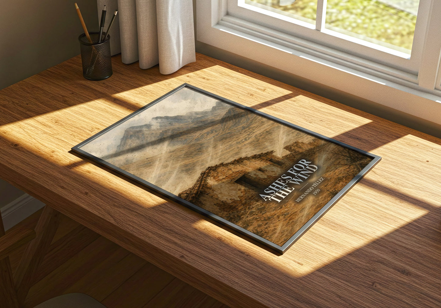 Ashes For The Wind watercolour book poster framed on wall – literary fiction wall art
