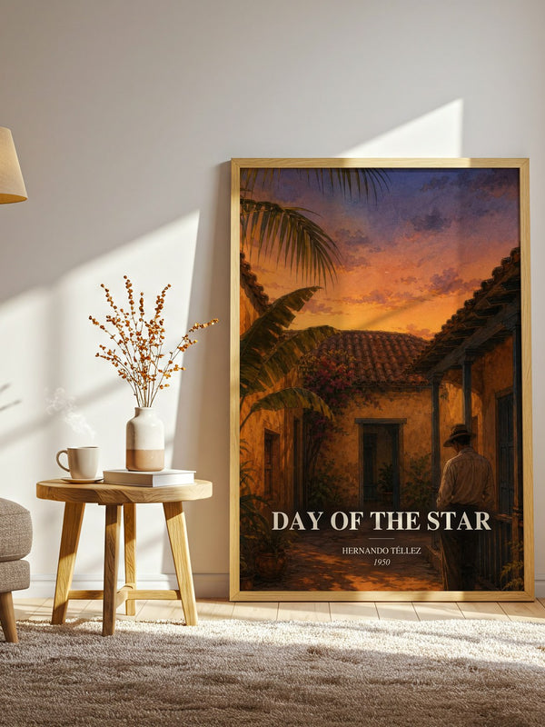 Day Of The Star watercolour print in frame leaning in hallway – literary fiction wall art