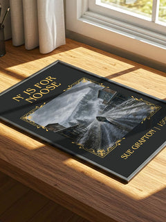 N' Is for Noose Classic Book Art Print by Sue Grafton – print on a sunlit desk