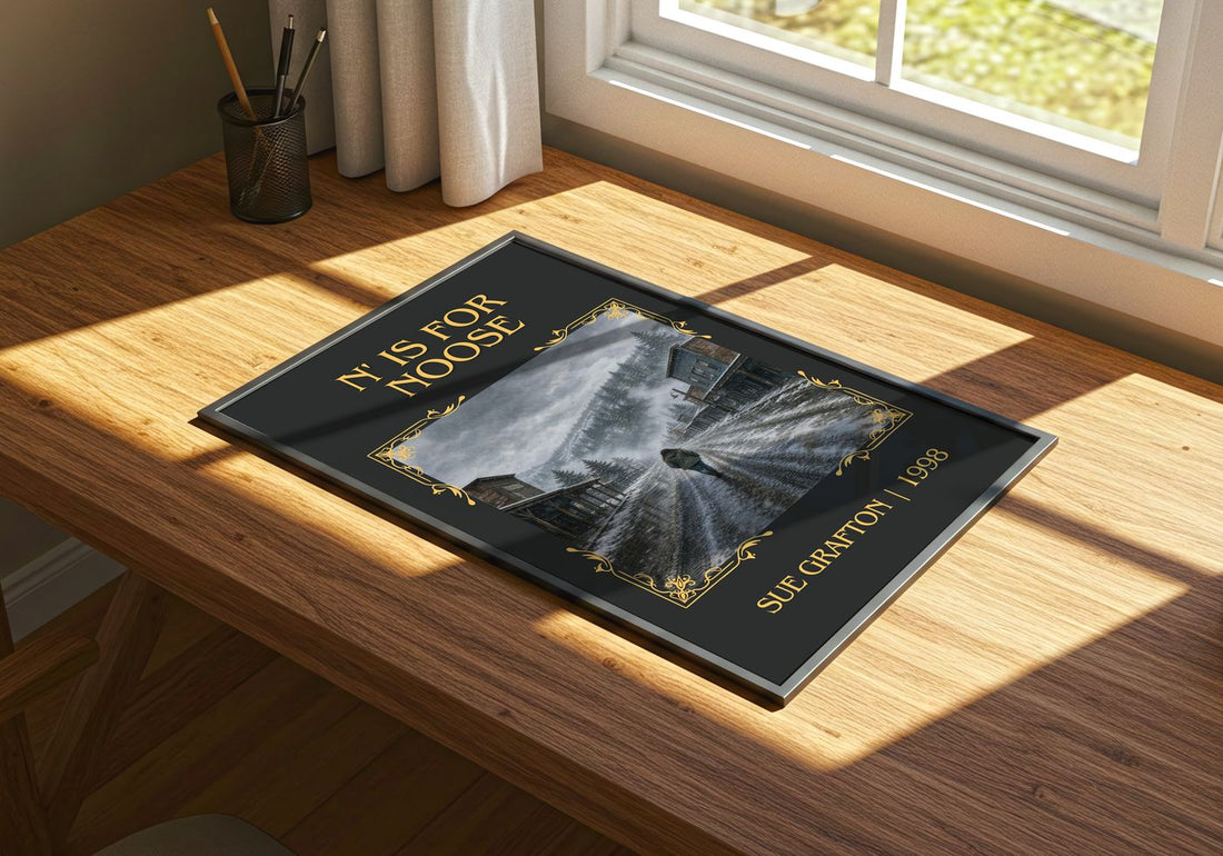 N' Is for Noose Classic Book Art Print by Sue Grafton – print on a sunlit desk
