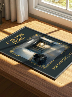 P' Is for Peril Classic Book Art Print by Sue Grafton – print on a sunlit desk
