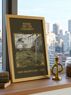 Where Are the Children? Classic Book Art Print by Mary Higgins Clark – framed print on a city-view windowsill