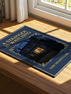 A Stranger Is Watching Classic Book Art Print by Mary Higgins Clark – print on a sunlit desk