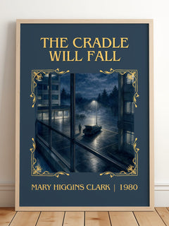 The Cradle Will Fall Classic Book Art Print by Mary Higgins Clark – framed print leaning on a wooden floor