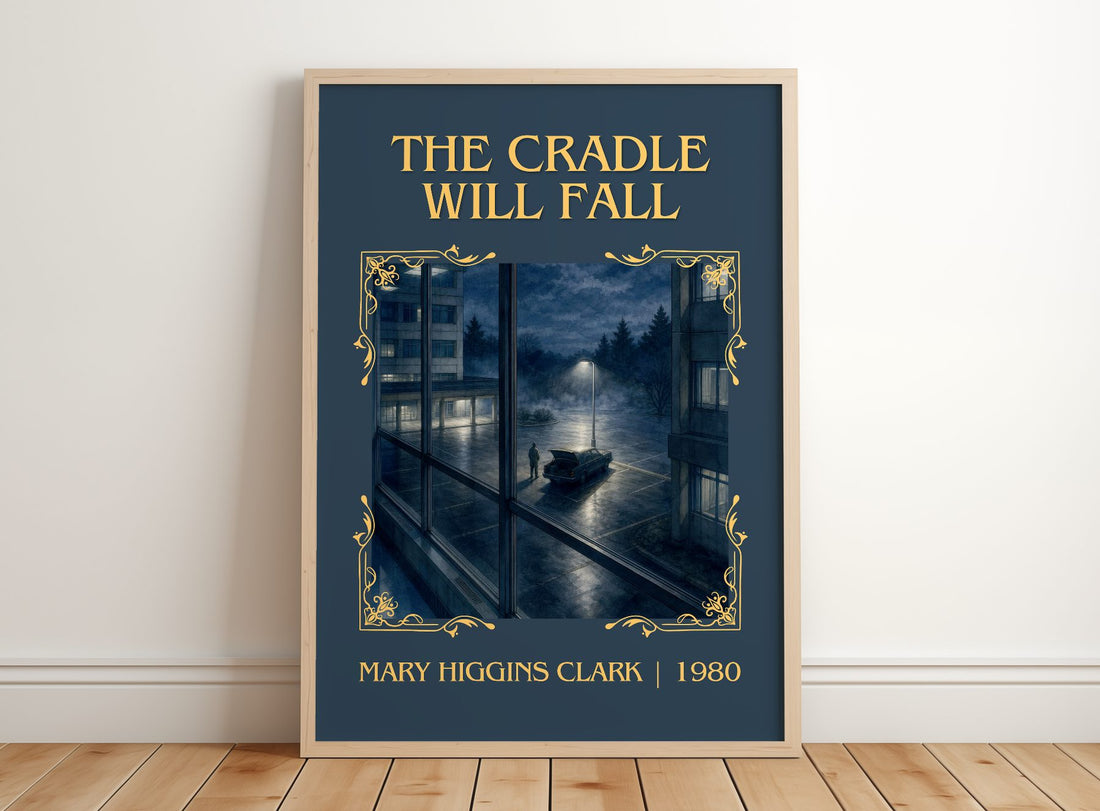 The Cradle Will Fall Classic Book Art Print by Mary Higgins Clark – framed print leaning on a wooden floor