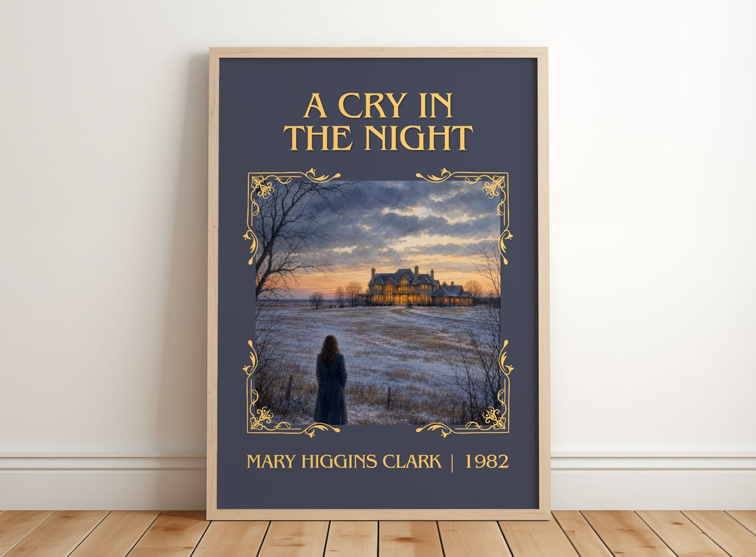 A Cry in the Night Classic Book Art Print by Mary Higgins Clark – framed print leaning on a wooden floor