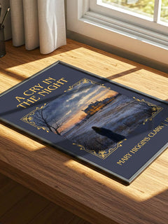 A Cry in the Night Classic Book Art Print by Mary Higgins Clark – print on a sunlit desk