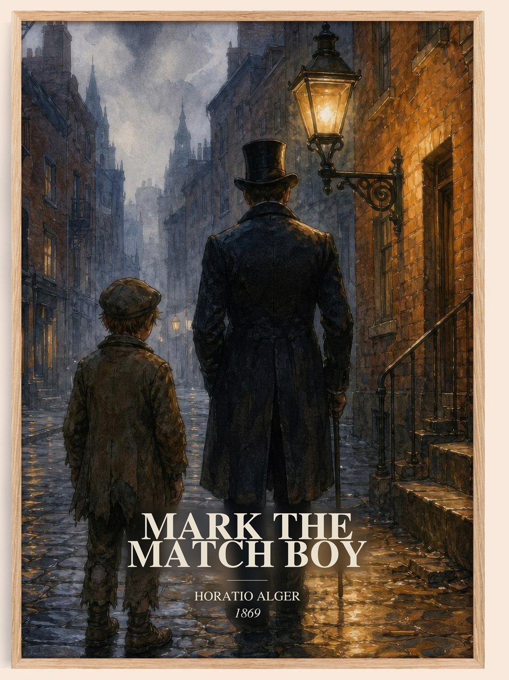 Mark The Match Boy watercolour book poster by Horatio Alger – framed literary art print
