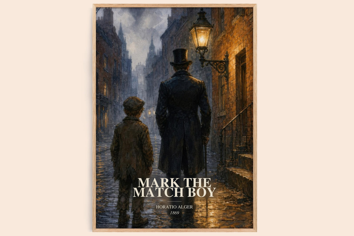 Mark The Match Boy watercolour book poster by Horatio Alger – framed literary art print