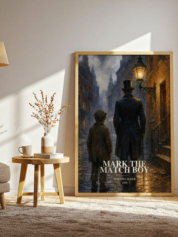 Mark The Match Boy watercolour print in frame leaning in hallway – childrens wall art