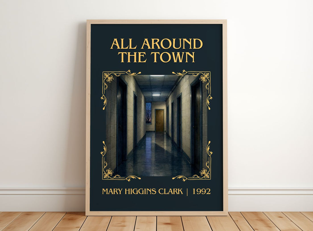 All Around the Town Classic Book Art Print by Mary Higgins Clark – framed print leaning on a wooden floor
