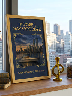Before I Say Goodbye Classic Book Art Print by Mary Higgins Clark – framed print on a city-view windowsill