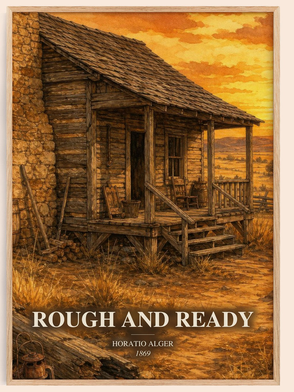 Rough And Ready watercolour book poster by Horatio Alger – framed literary art print