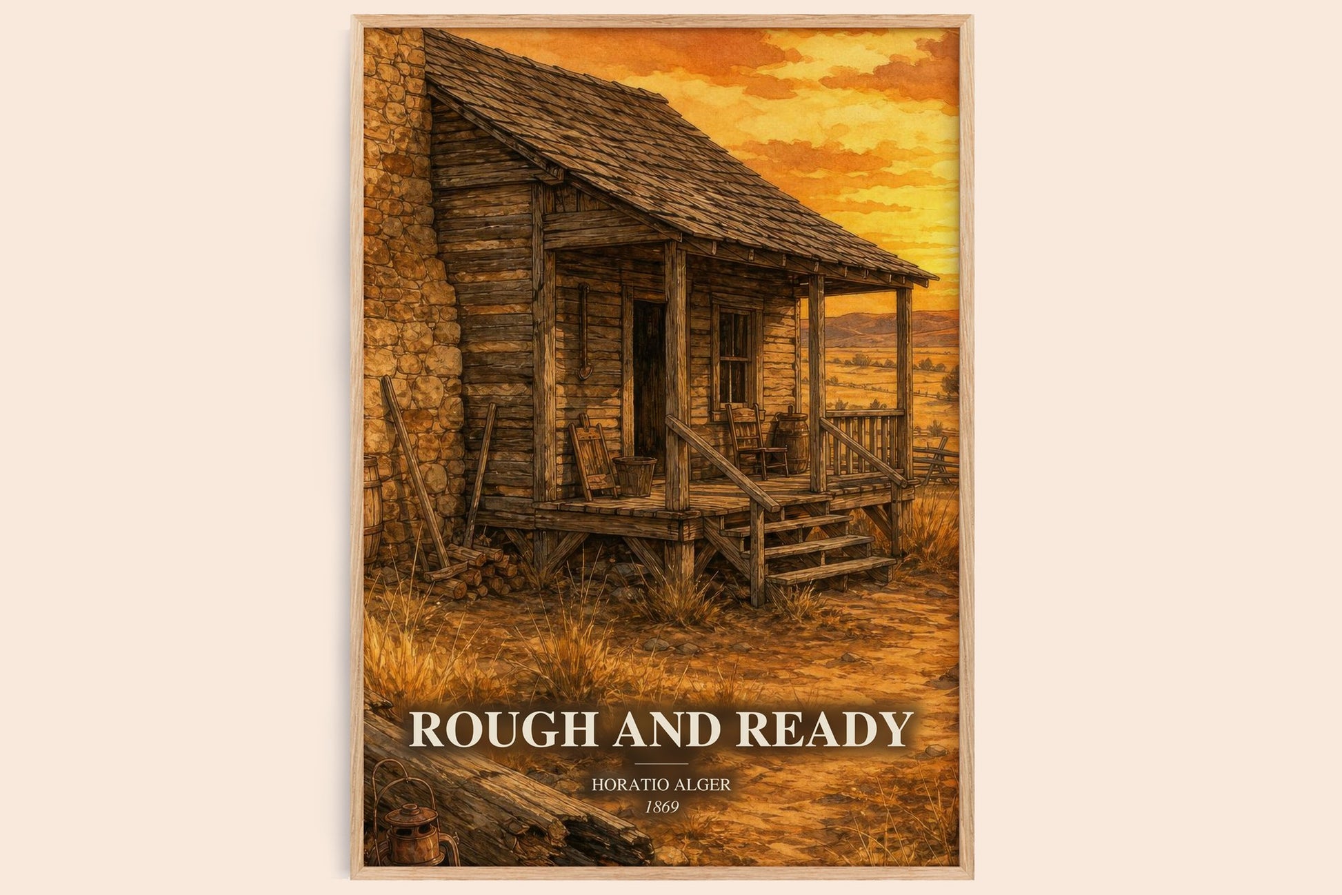 Rough And Ready watercolour book poster by Horatio Alger – framed literary art print