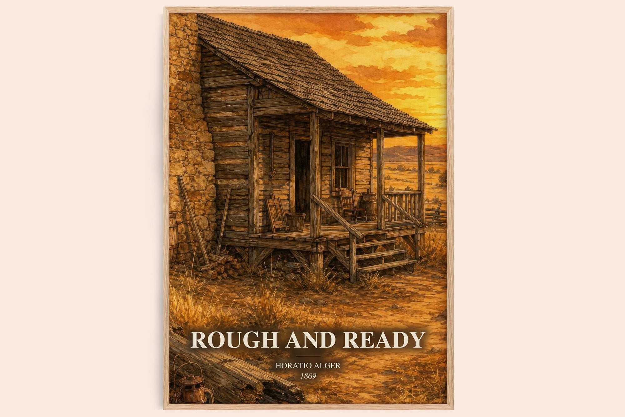 Rough And Ready watercolour book poster by Horatio Alger – framed literary art print