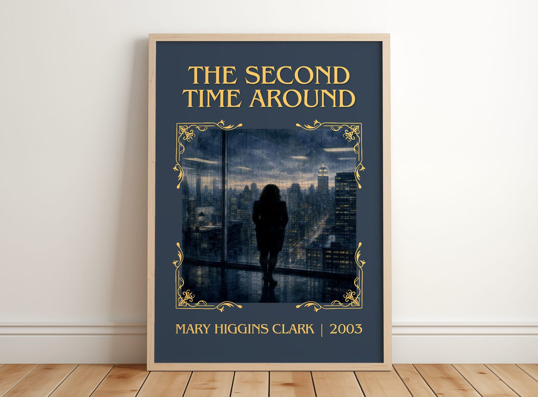 The Second Time Around Classic Book Art Print by Mary Higgins Clark – framed print leaning on a wooden floor