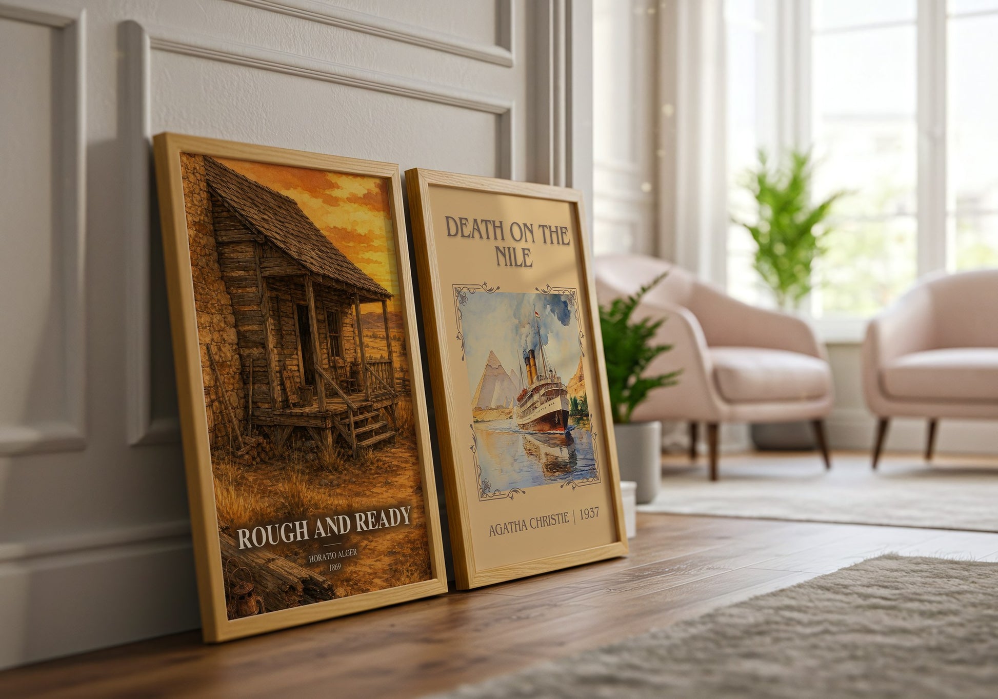 Rough And Ready watercolour print framed by window – literary home decor