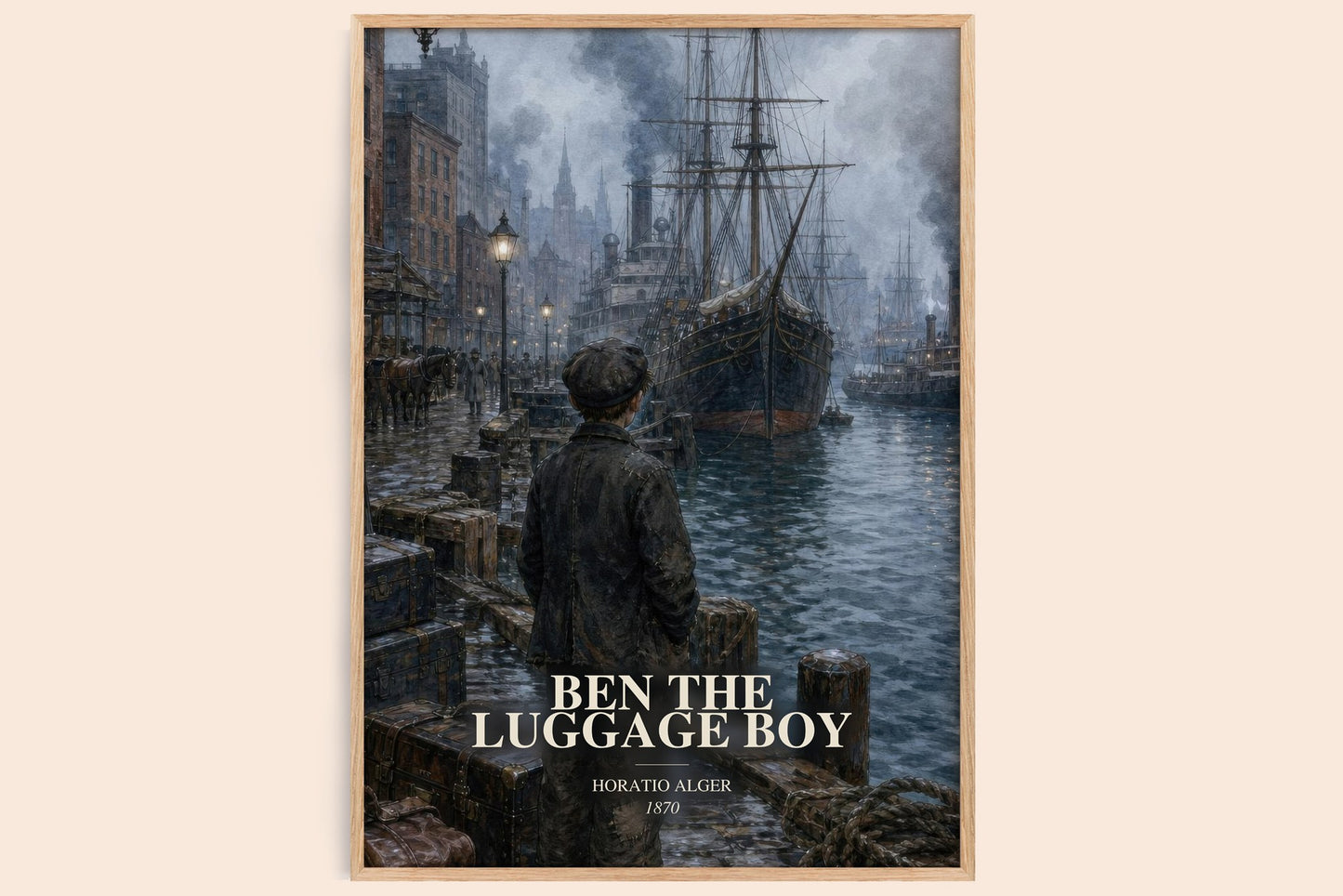 Ben The Luggage Boy watercolour book poster by Horatio Alger – framed literary art print