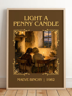 Light a Penny Candle Classic Book Art Print by Maeve Binchy – framed print leaning on a wooden floor