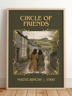 Circle of Friends Classic Book Art Print by Maeve Binchy – framed print leaning on a wooden floor
