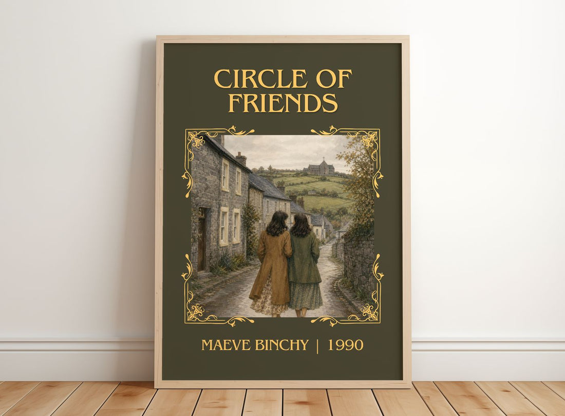 Circle of Friends Classic Book Art Print by Maeve Binchy – framed print leaning on a wooden floor