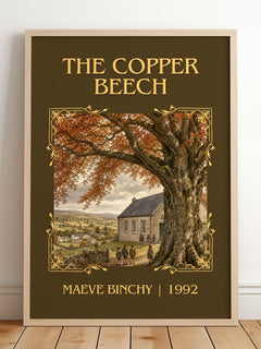 The Copper Beech Classic Book Art Print by Maeve Binchy – framed print leaning on a wooden floor