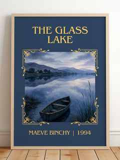 The Glass Lake Classic Book Art Print by Maeve Binchy – framed print leaning on a wooden floor