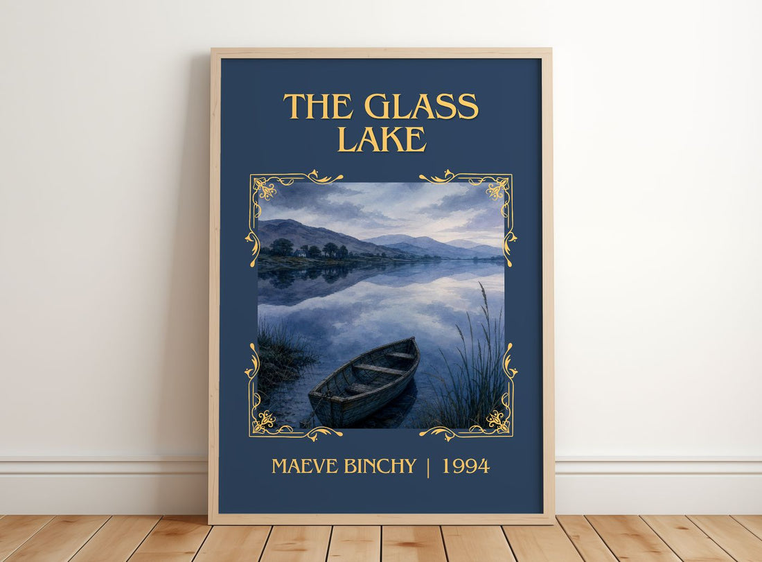 The Glass Lake Classic Book Art Print by Maeve Binchy – framed print leaning on a wooden floor