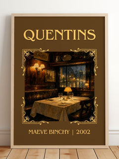 Quentins Classic Book Art Print by Maeve Binchy – framed print leaning on a wooden floor