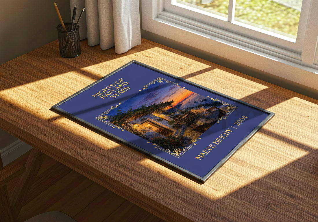 Nights of Rain and Stars Classic Book Art Print by Maeve Binchy – print on a sunlit desk