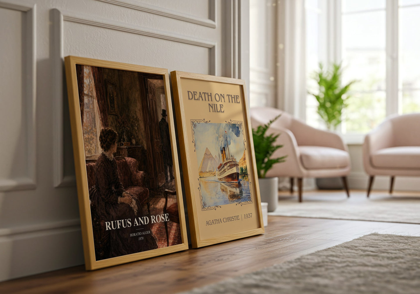 Rufus And Rose watercolour print framed by window – literary home decor
