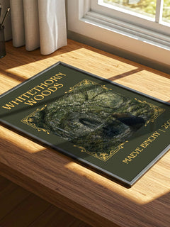 Whitethorn Woods Classic Book Art Print by Maeve Binchy – print on a sunlit desk