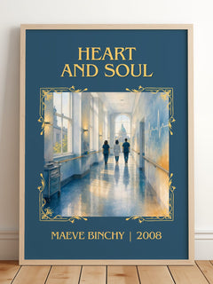 Heart and Soul Classic Book Art Print by Maeve Binchy – framed print leaning on a wooden floor