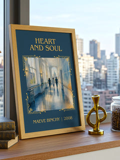 Heart and Soul Classic Book Art Print by Maeve Binchy – framed print on a city-view windowsill