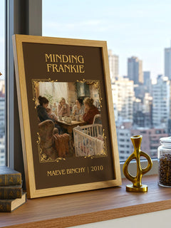 Minding Frankie Classic Book Art Print by Maeve Binchy – framed print on a city-view windowsill