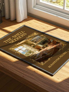 The Shell Seekers Classic Book Art Print by Rosamunde Pilcher – print on a sunlit desk