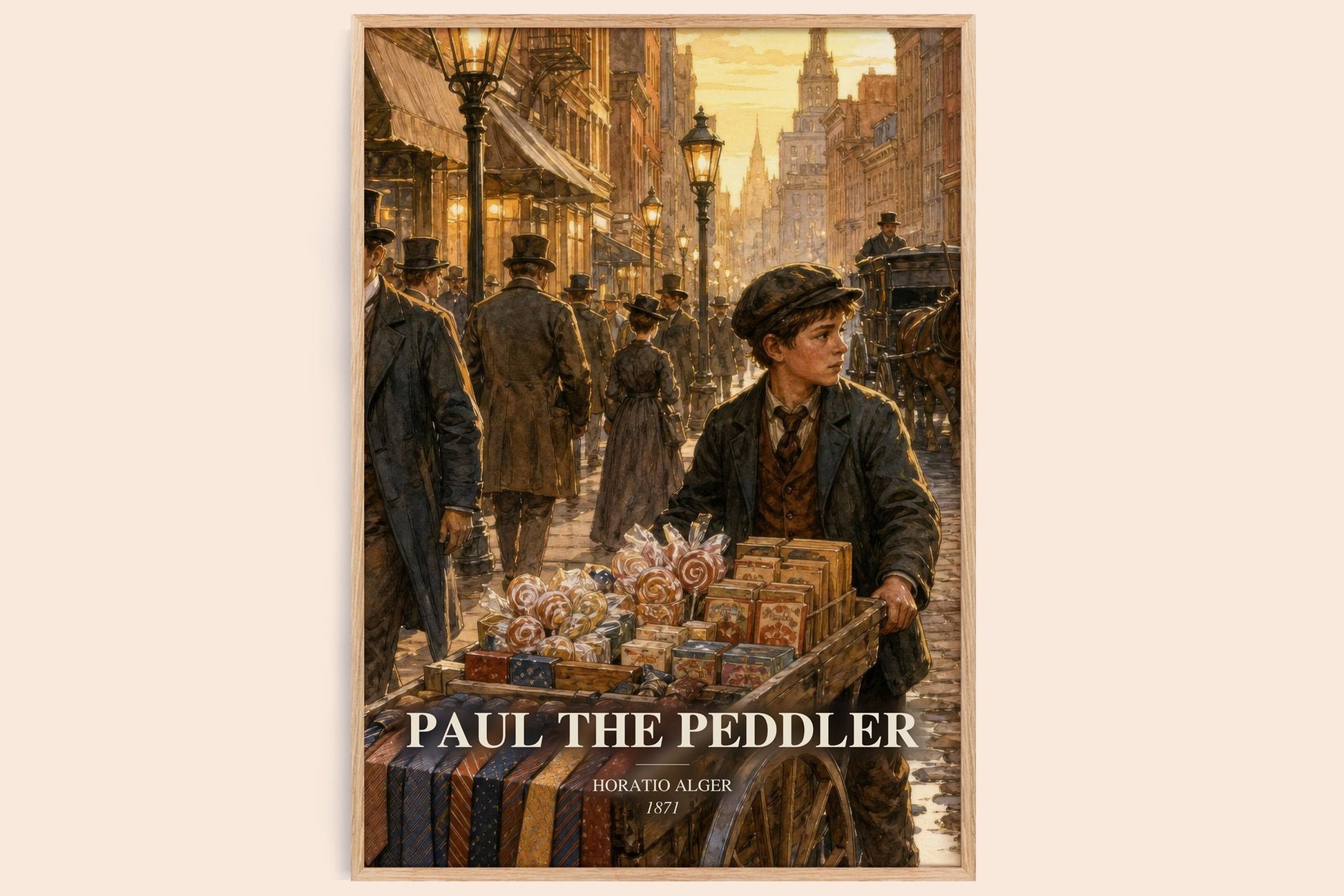 Paul The Peddler watercolour book poster by Horatio Alger – framed literary art print