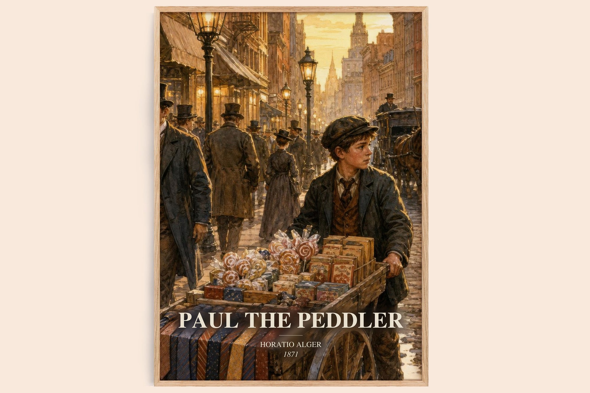 Paul The Peddler watercolour book poster by Horatio Alger – framed literary art print