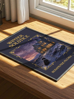 Winter Solstice Classic Book Art Print by Rosamunde Pilcher – print on a sunlit desk