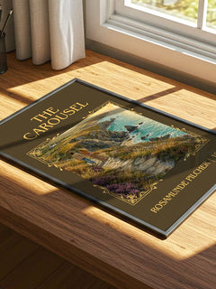 The Carousel Classic Book Art Print by Rosamunde Pilcher – print on a sunlit desk