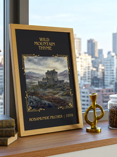 Wild Mountain Thyme Classic Book Art Print by Rosamunde Pilcher – framed print on a city-view windowsill