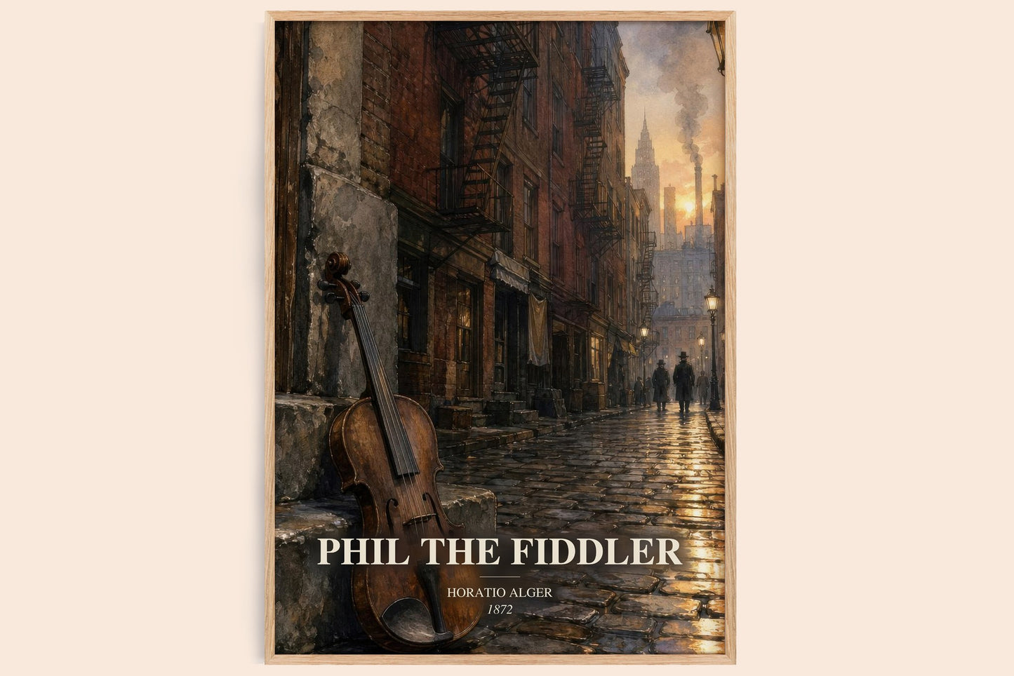 Phil The Fiddler watercolour book poster by Horatio Alger – framed literary art print