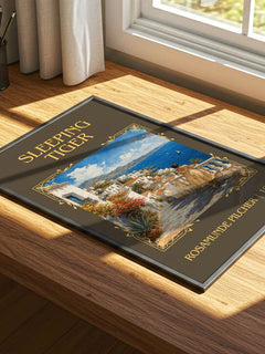 Sleeping Tiger Classic Book Art Print by Rosamunde Pilcher – print on a sunlit desk