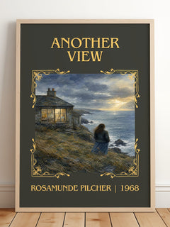 Another View Classic Book Art Print by Rosamunde Pilcher – framed print leaning on a wooden floor