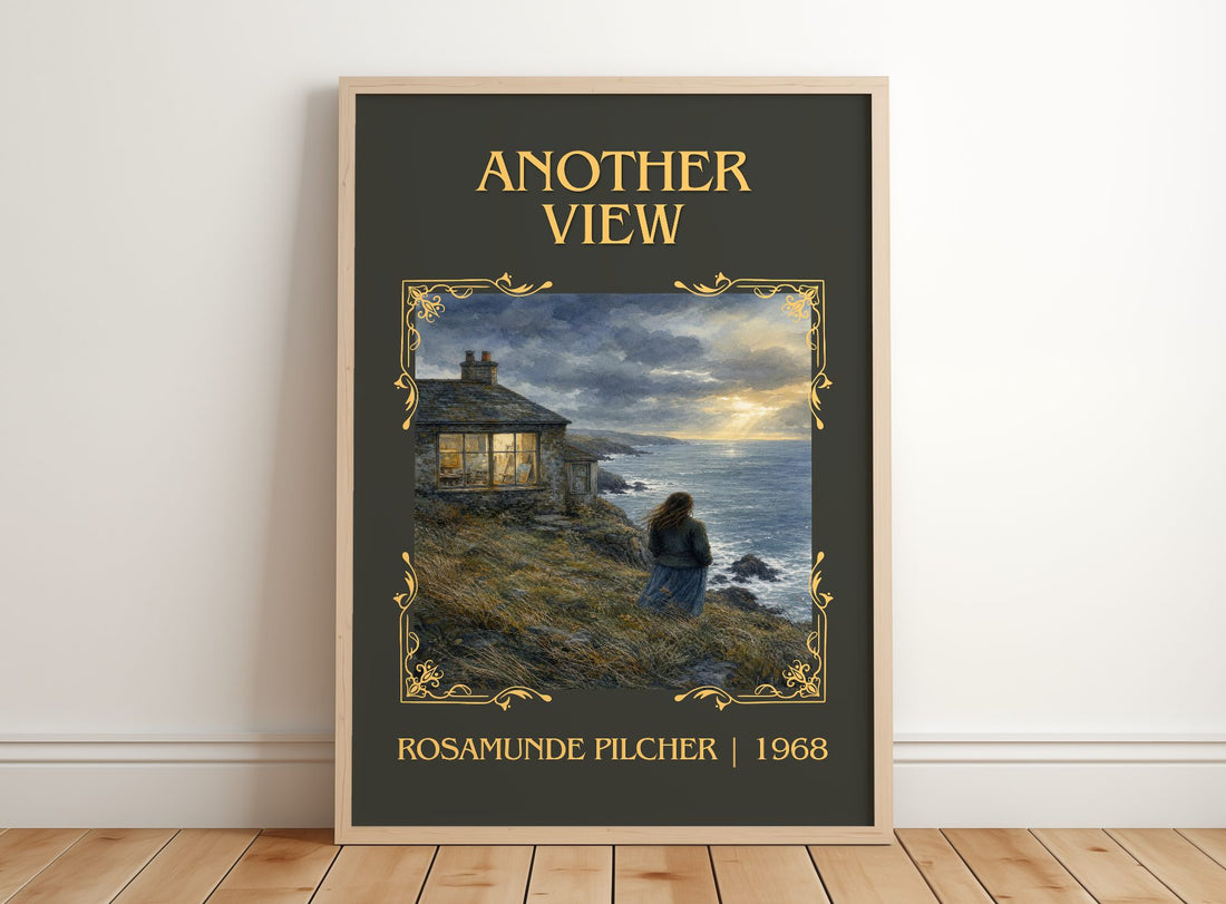 Another View Classic Book Art Print by Rosamunde Pilcher – framed print leaning on a wooden floor