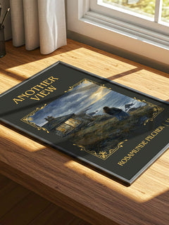 Another View Classic Book Art Print by Rosamunde Pilcher – print on a sunlit desk