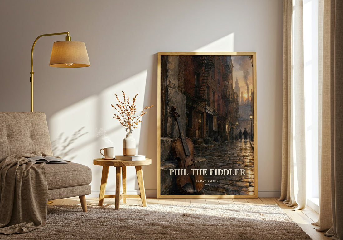 Phil The Fiddler watercolour print in frame leaning in hallway – childrens wall art (mockup)