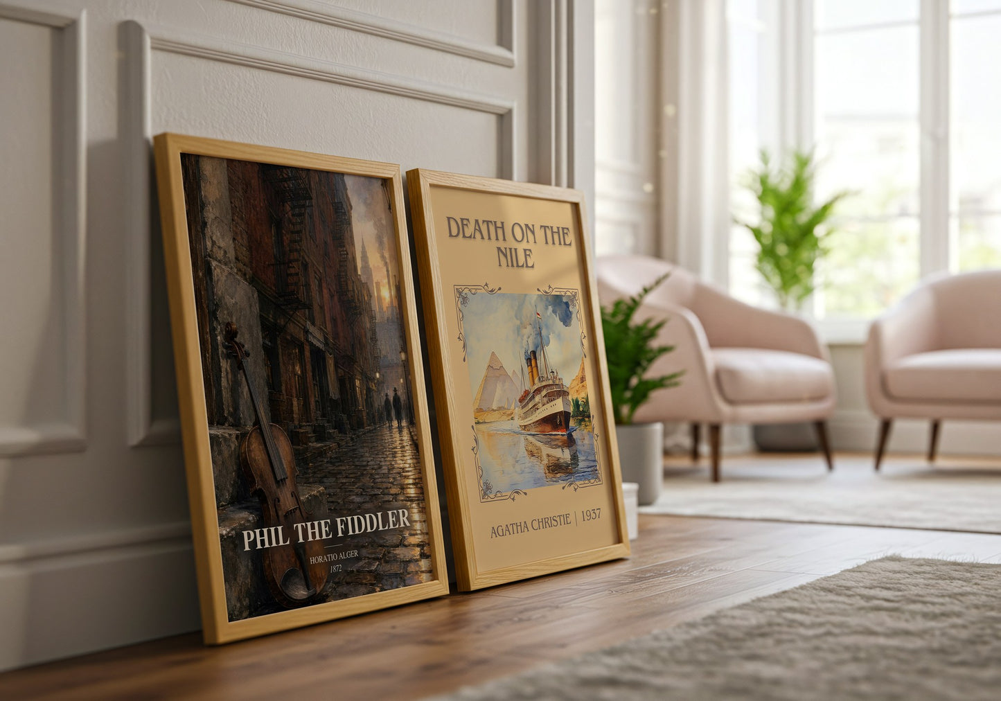 Phil The Fiddler watercolour print framed by window – literary home decor