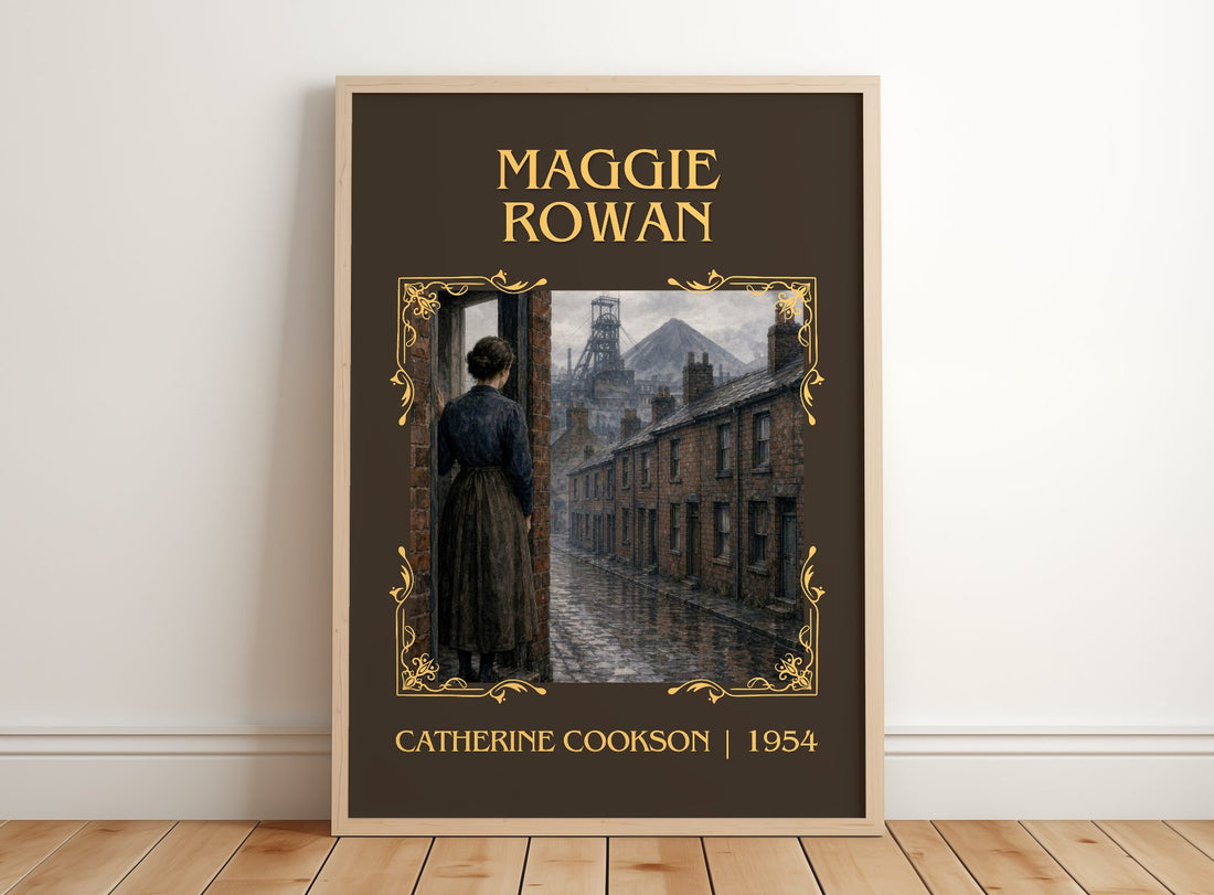 Maggie Rowan Classic Book Art Print by Catherine Cookson – framed print leaning on a wooden floor
